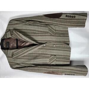 BCBGMAXAZRIA Women's Plaid Wool Blazer with Suede Elbow Patches